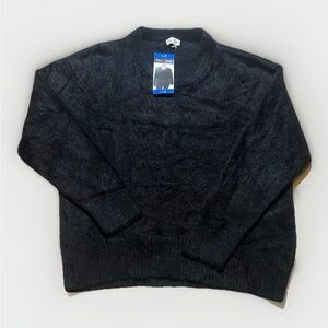 NWT Women’s Bleu Gray Ultra Soft Fuzzy Black Crew Neck Sweater sz L